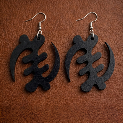 Gye Nyame Wooden Earrings  Adinkra Symbol of Faith, Natural Wood Option