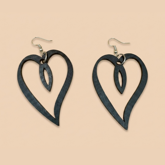 Open Heart Statement Earrings  Minimalist Wooden Dangle Earrings