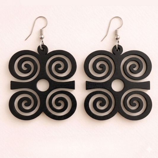 Dwennimmen Wooden Earrings  Adinkra Symbol of Strength & Humility