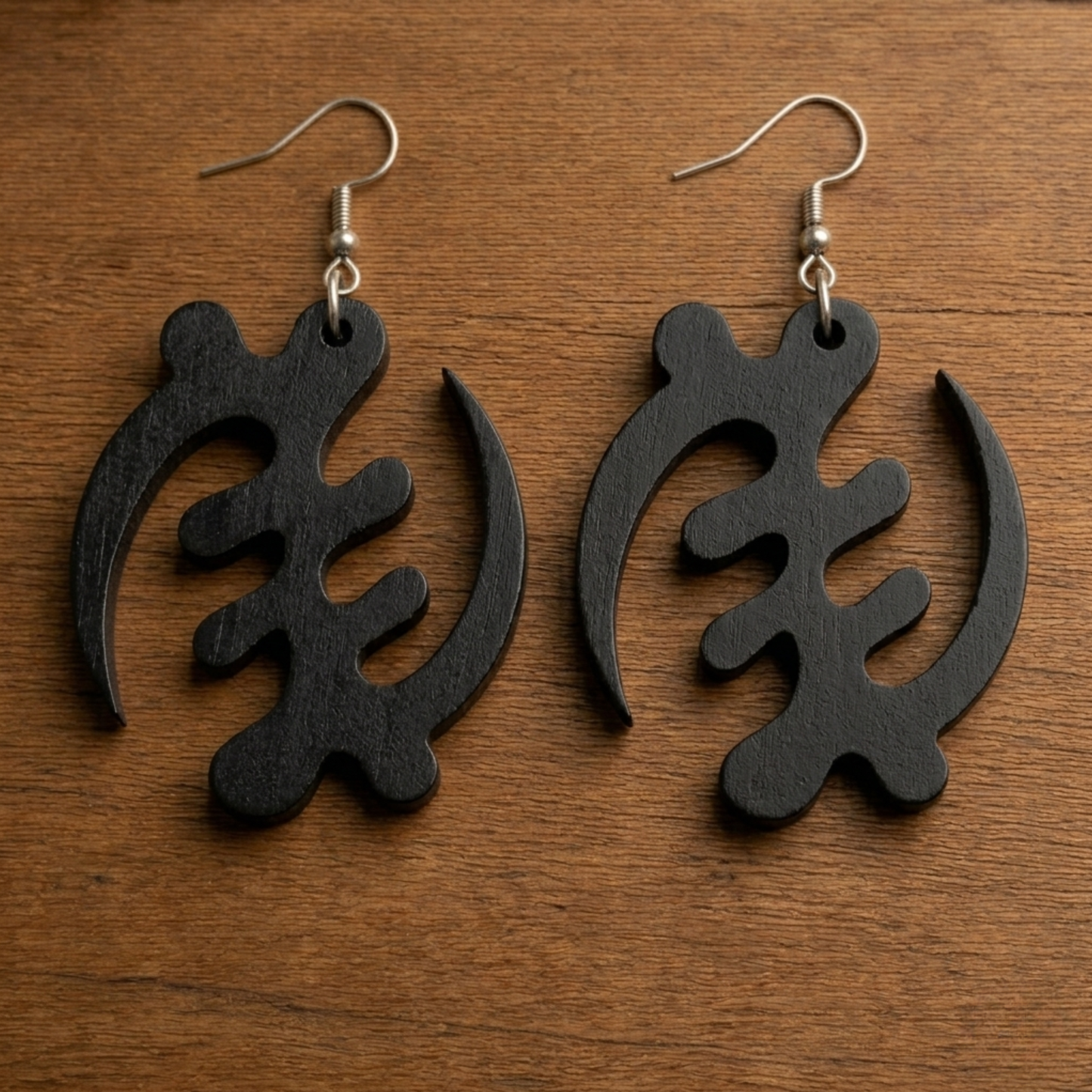 Gye Nyame Wooden Earrings  Adinkra Symbol of Faith, Natural Wood Option