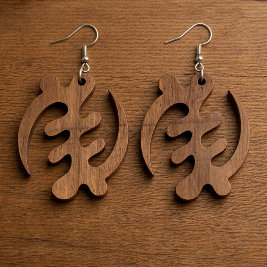Gye Nyame Wooden Earrings  Adinkra Symbol of Faith, Natural Wood Option
