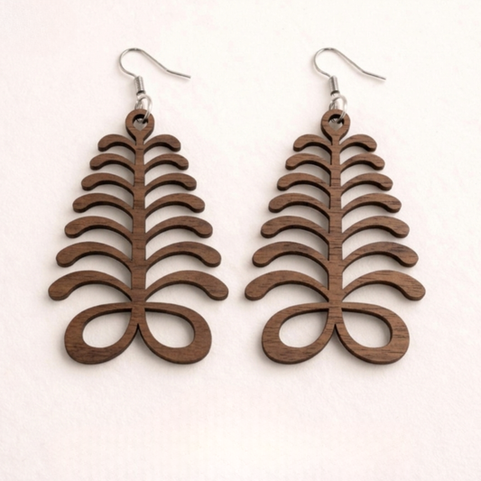 Aya Wooden Earrings  Adinkra Symbol of Endurance & Resilience | Natural or Black Wood