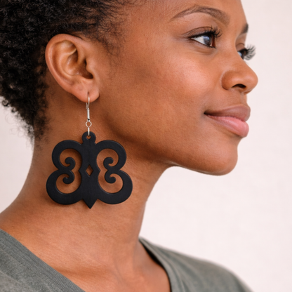Hye Won Hye Wooden Earrings  Adinkra Symbol of Endurance & Resilience