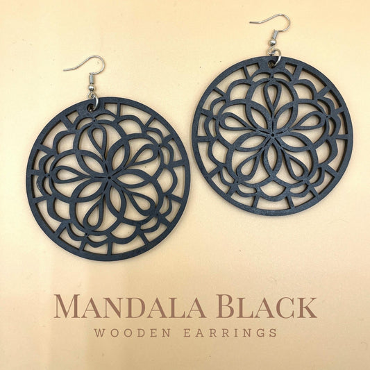 Mandala Black Wooden Earrings