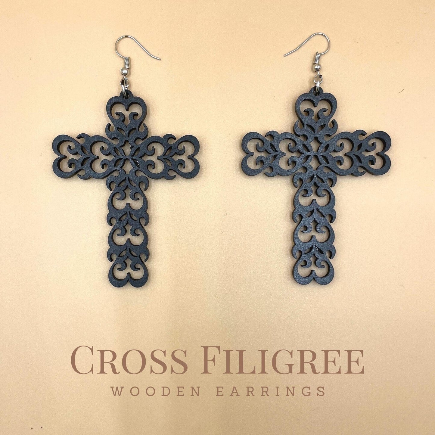 Cross Filigree Wooden Earrings