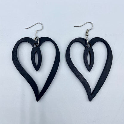 Open Heart Wooden Earrings