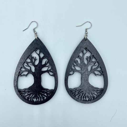 Tree of Life Drop Teardrop Earrings  Wooden Symbol of Growth & Strength