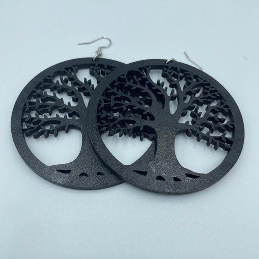 Tree of Life Round Wooden Earrings  Symbol of Growth & Connection