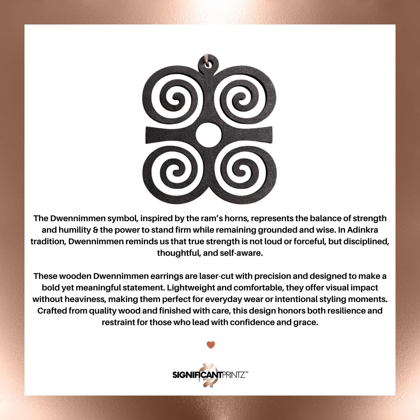 Dwennimmen Wooden Earrings  Adinkra Symbol of Strength & Humility