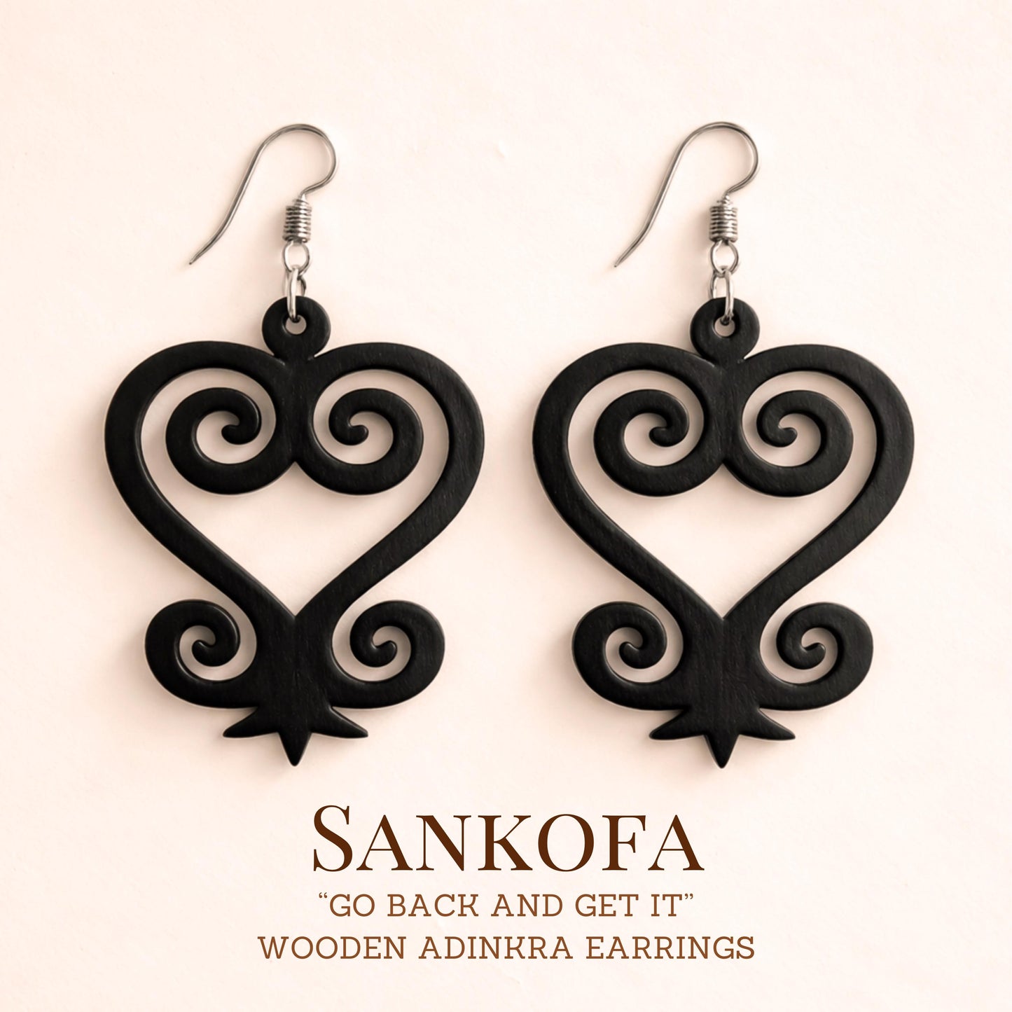 Sankofa Wooden Earrings  Adinkra Symbol of Wisdom & Reflection | Black or Natural Wood