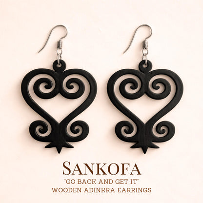 Sankofa Wooden Earrings  Adinkra Symbol of Wisdom & Reflection | Black or Natural Wood