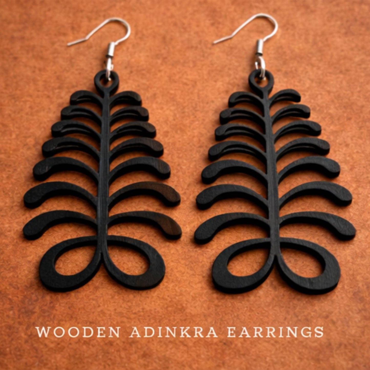 Aya Wooden Earrings  Adinkra Symbol of Endurance & Resilience | Natural or Black Wood