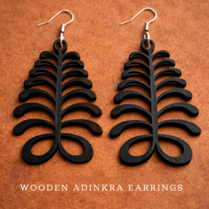 Aya Wooden Earrings  Adinkra Symbol of Endurance & Resilience | Natural or Black Wood
