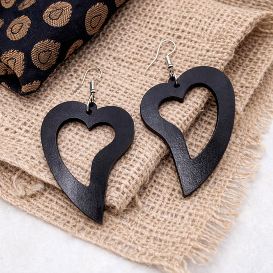Guarded Heart Statement Earrings  Minimalist Wooden Dangle Earrings