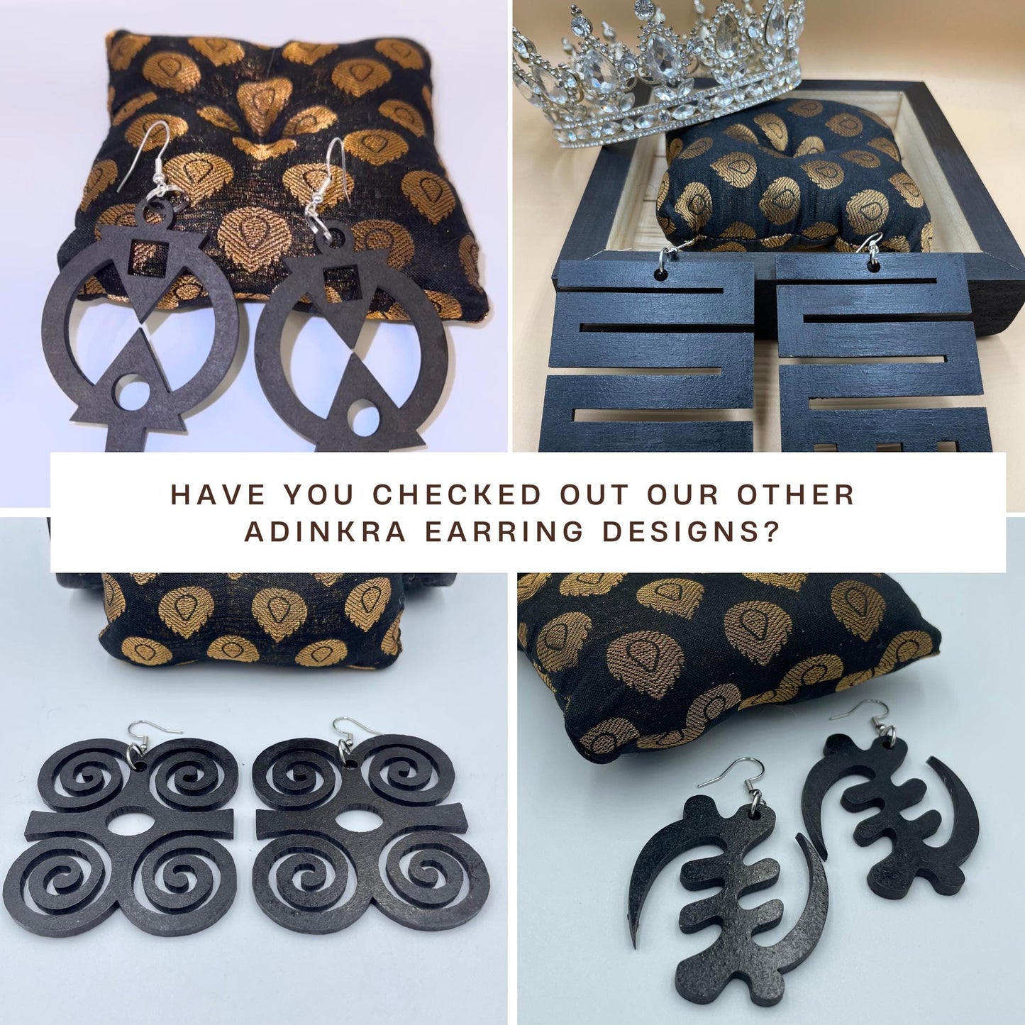 Hye Won Hye Wooden Earrings  Adinkra Symbol of Endurance & Resilience