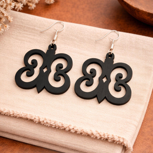 Hye Won Hye Wooden Earrings  Adinkra Symbol of Endurance & Resilience