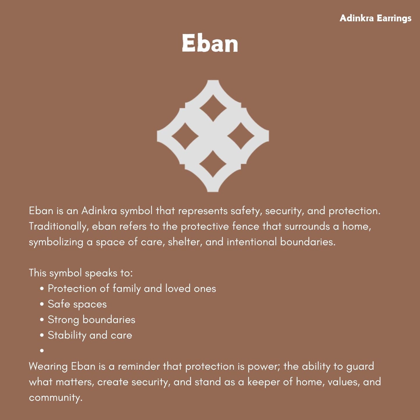 Eban Wooden Earrings  Adinkra Symbol of Protection & Security