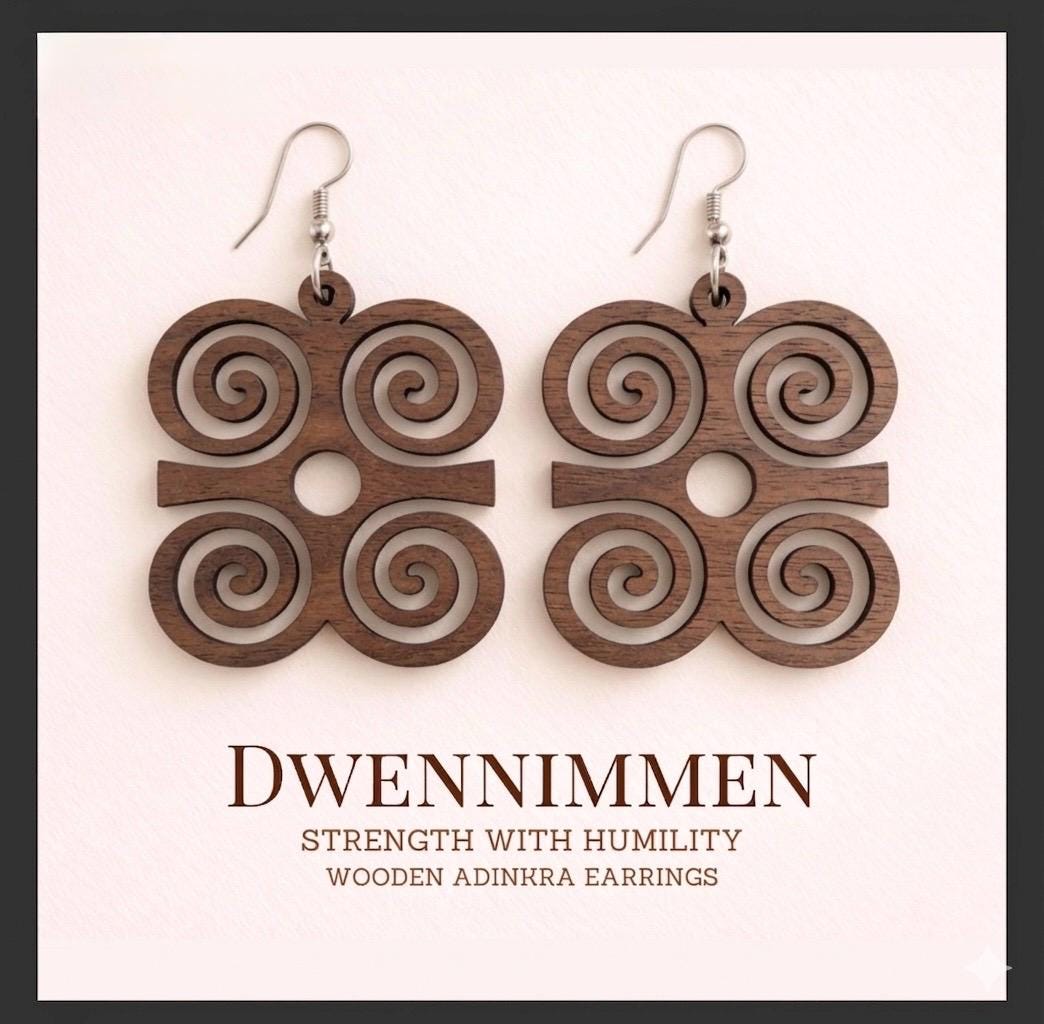 Dwennimmen Wooden Earrings Adinkra Symbol of Strength & Humility ...