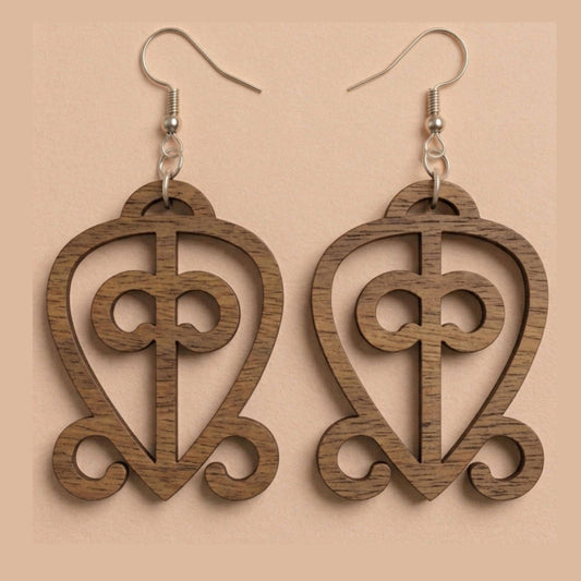 Odo Nnyew Fie Kwan Wooden Earrings  Adinkra Symbol of Love & Faithfulness | Natural or Black Wood