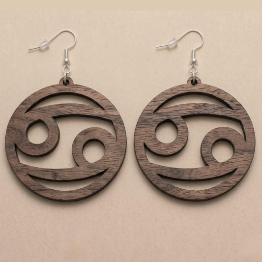 Cancer Wooden Earrings | Zodiac Cancer Jewelry | Astrology Gift | Laser Cut | Natural or Black Wood