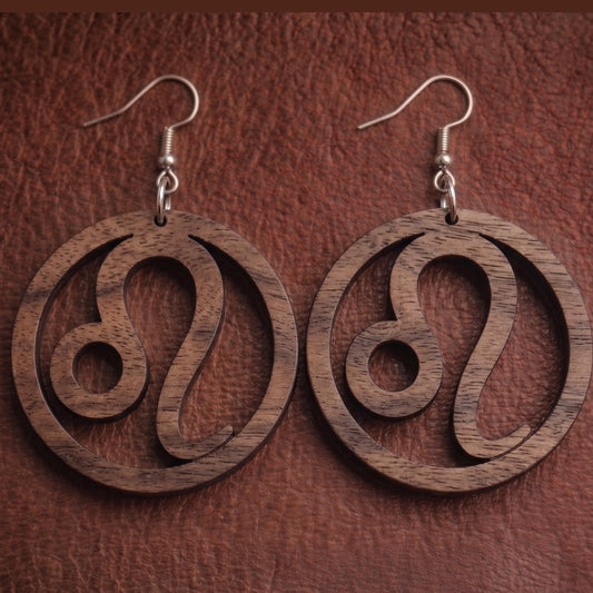 Leo Wooden Earrings | Zodiac Leo Jewelry | Astrology Gift | Laser Cut | Natural or Black Wood