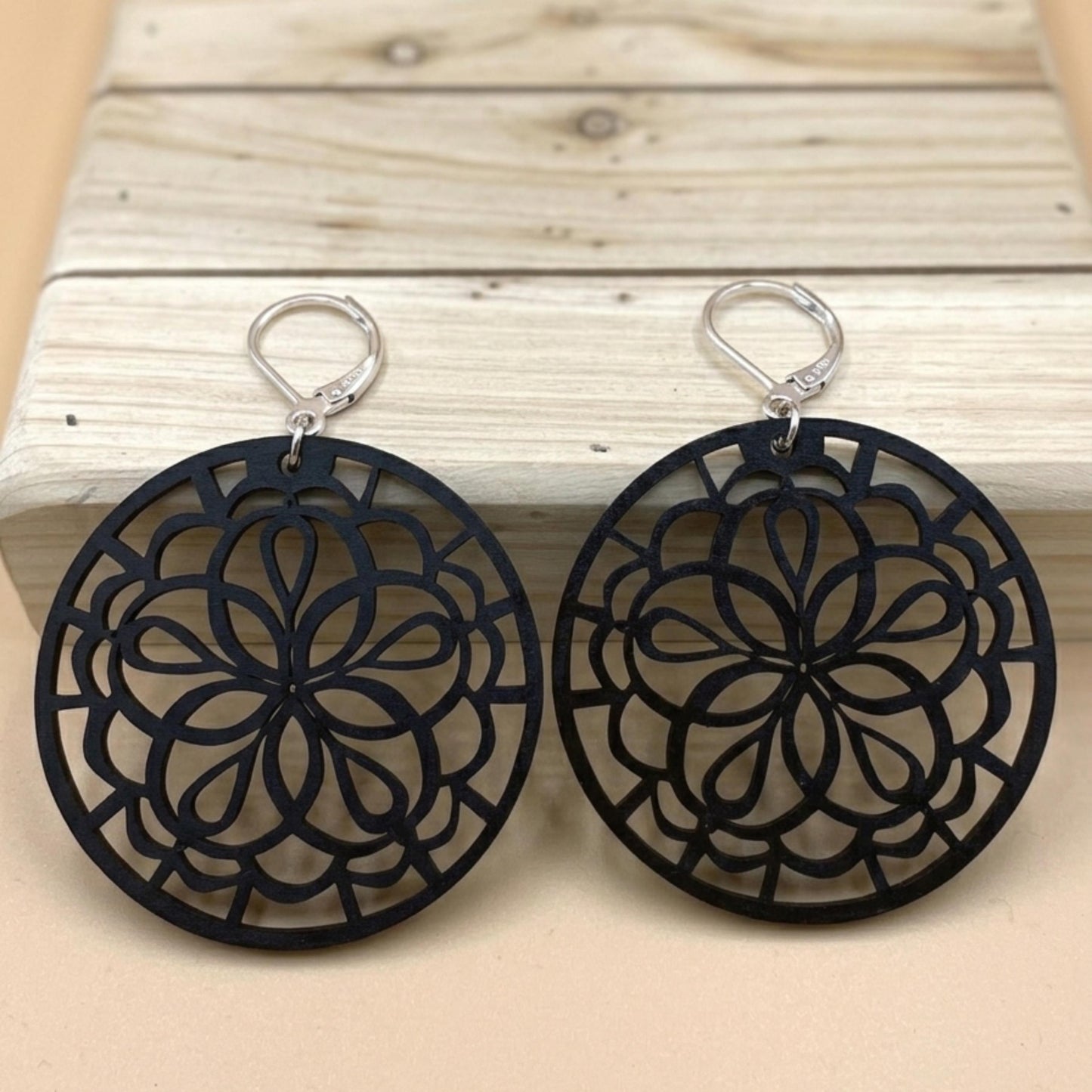 Mandala Wood Earrings | Laser Cut | Boho Statement Jewelry (Natural or Black Wood)