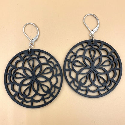 Mandala Wood Earrings | Laser Cut | Boho Statement Jewelry (Natural or Black Wood)