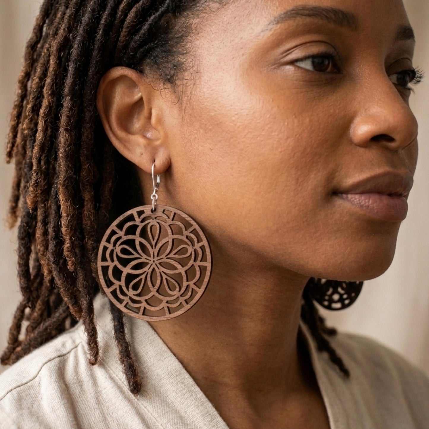 Mandala Wood Earrings | Laser Cut | Boho Statement Jewelry (Natural or Black Wood)