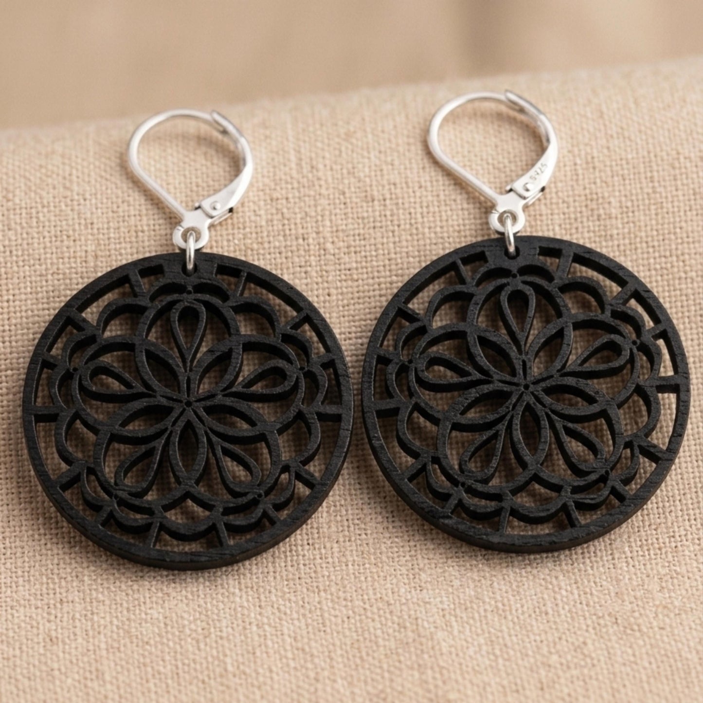 Mandala Wood Earrings | Laser Cut | Boho Statement Jewelry (Natural or Black Wood)