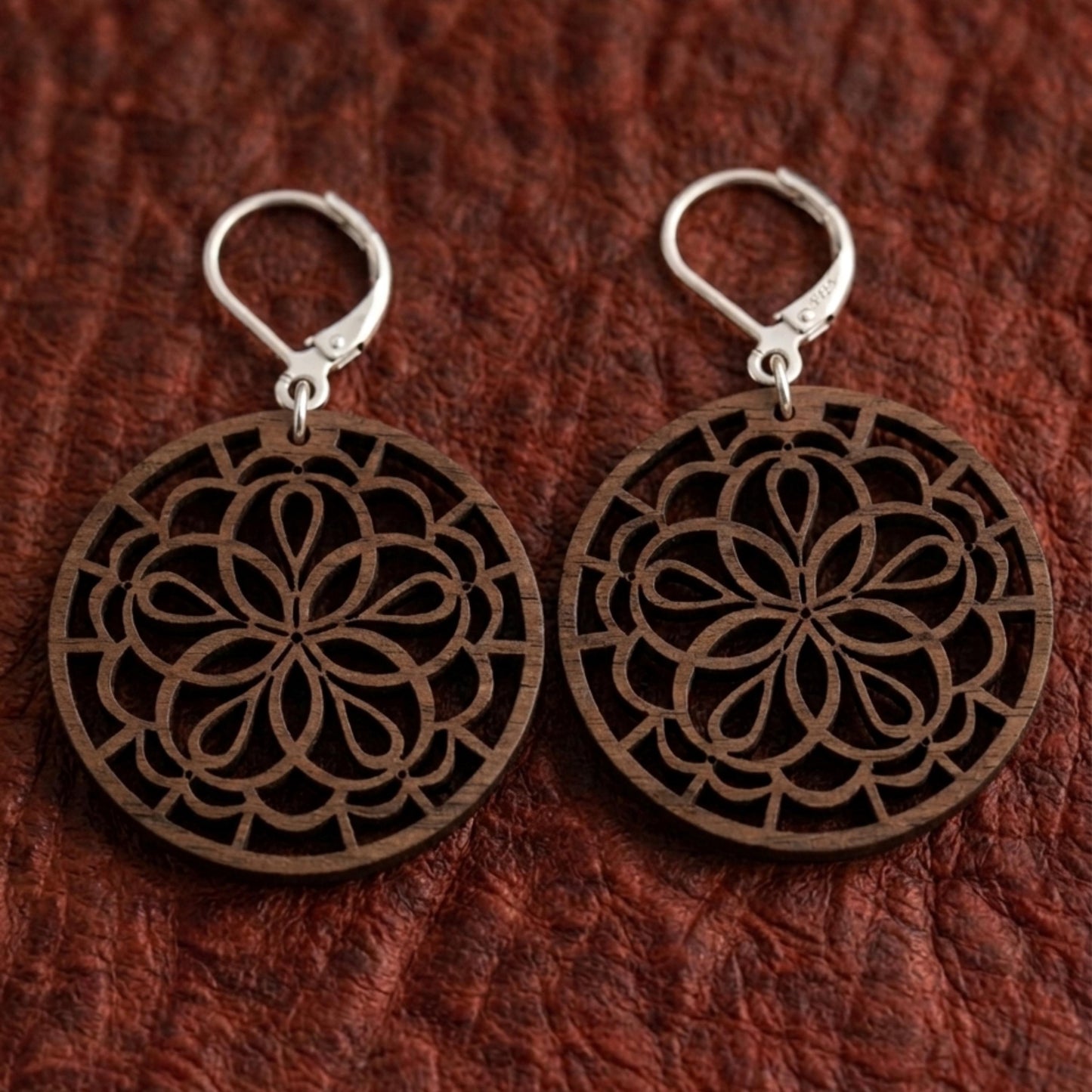 Mandala Wood Earrings | Laser Cut | Boho Statement Jewelry (Natural or Black Wood)