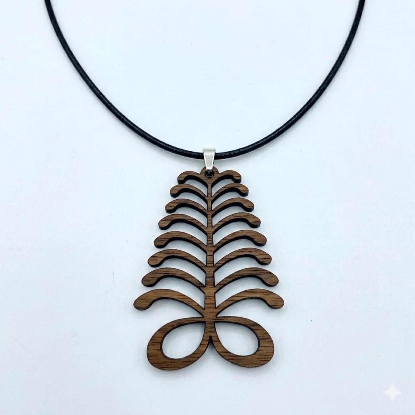 Aya Fern Wooden Necklace  Adinkra Symbol of Endurance & Resilience | Natural Walnut Wood