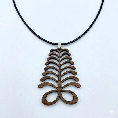 Aya Fern Wooden Necklace  Adinkra Symbol of Endurance & Resilience | Natural Walnut Wood