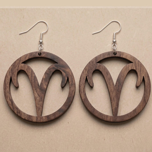 Aries Wooden Earrings | Zodiac Aries Jewelry | Astrology Gift | Laser Cut | Natural or Black Wood
