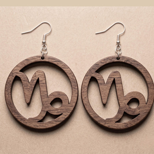 Capricorn Wooden Earrings | Zodiac Capricorn Jewelry | Astrology Gift | Laser Cut | Natural or Black Wood