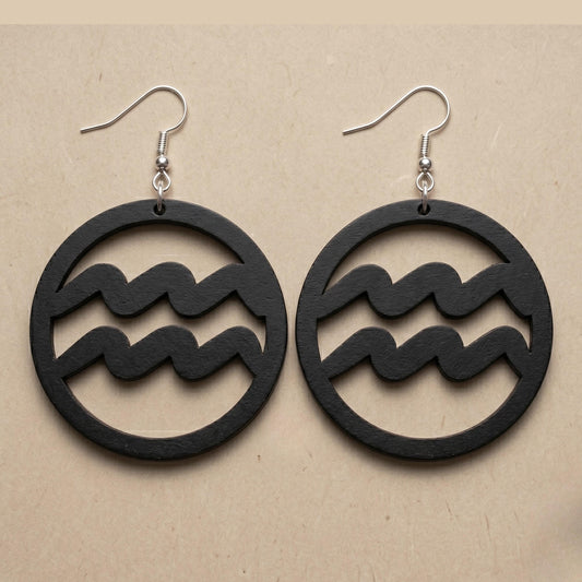 Aquarius Wooden Earrings | Zodiac Aquarius Jewelry | Astrology Gift | Laser Cut | Natural or Black Wood