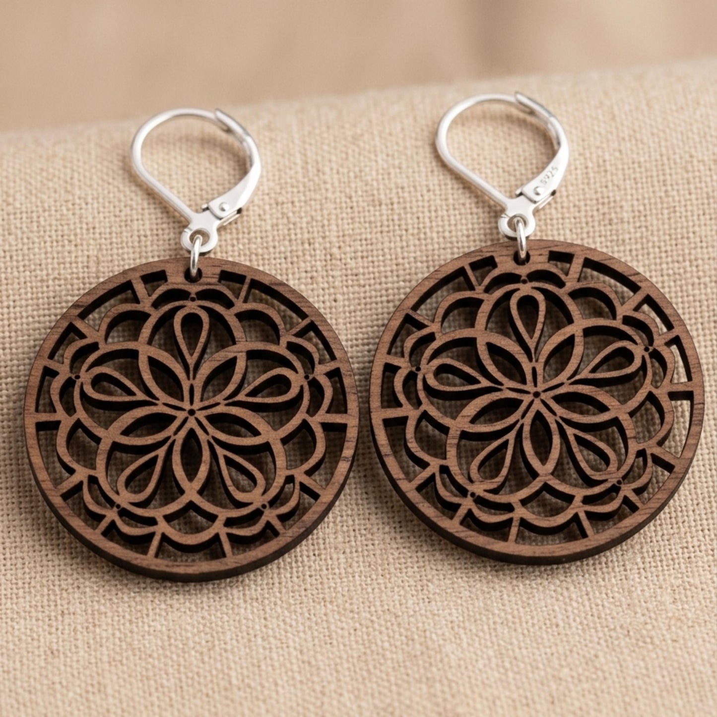 Mandala Wood Earrings | Laser Cut | Boho Statement Jewelry (Natural or Black Wood)